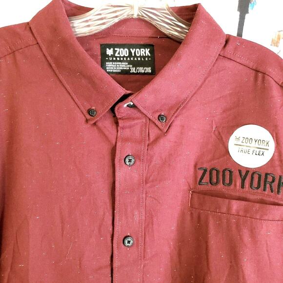 Zoo York Unbreakable Dark Red Speckled Button Down Shirt Size 3XL Big & Tall NEW - Picture 1 of 14